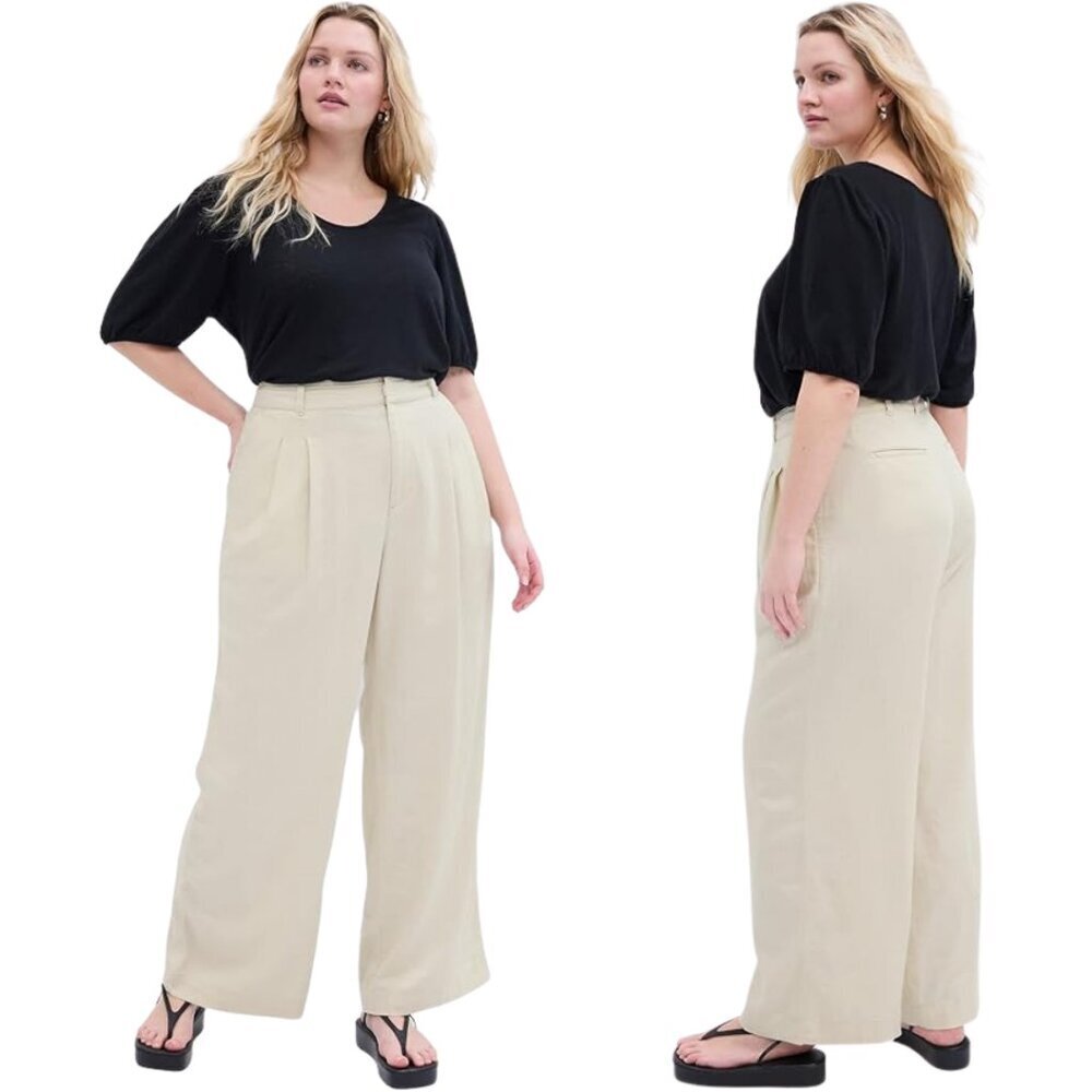 Gap Linen High Rise Wide Leg Pleated Trouser Pant Women's 10P Ivory Minimalist